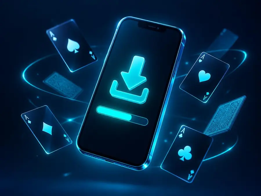 Smartphone showing a download progress bar with playing cards