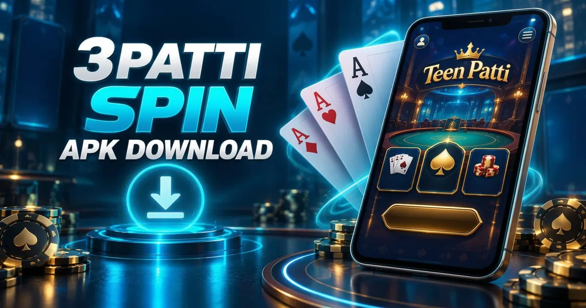 3Patti Spin APK download guide featured image with glowing cards and smartphone