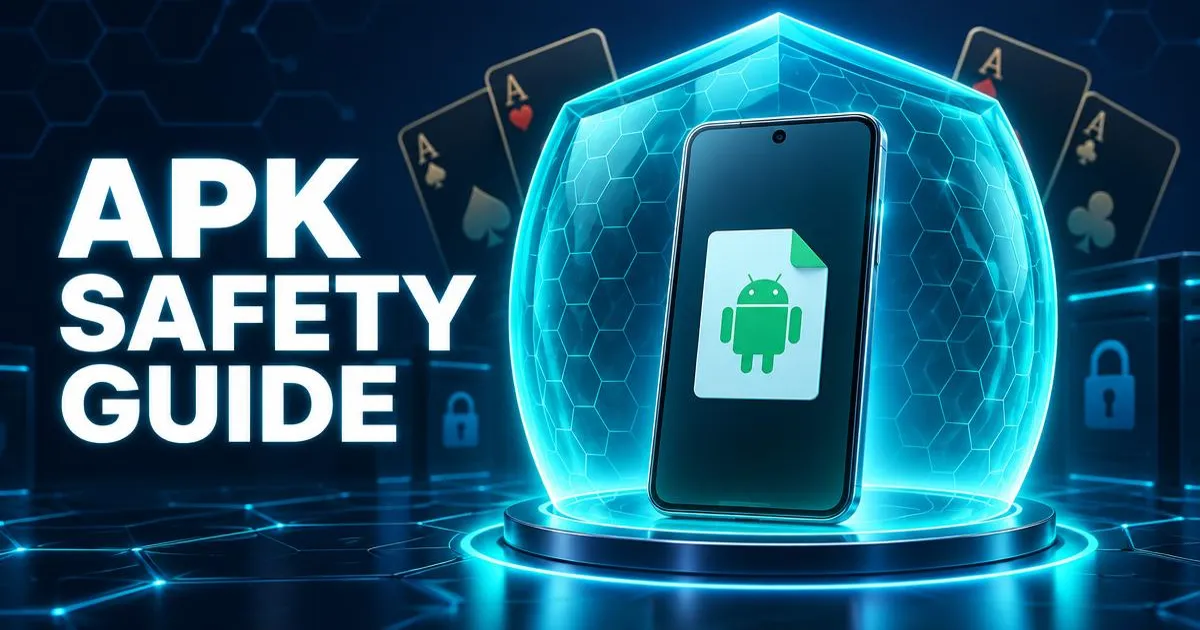 APK safety guide featured image with a glossy padlock-style card icon and smartphone